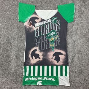 Vintage Y2K Michigan State Spartans Shirt Dress Womens Medium Green Tailgate AOP